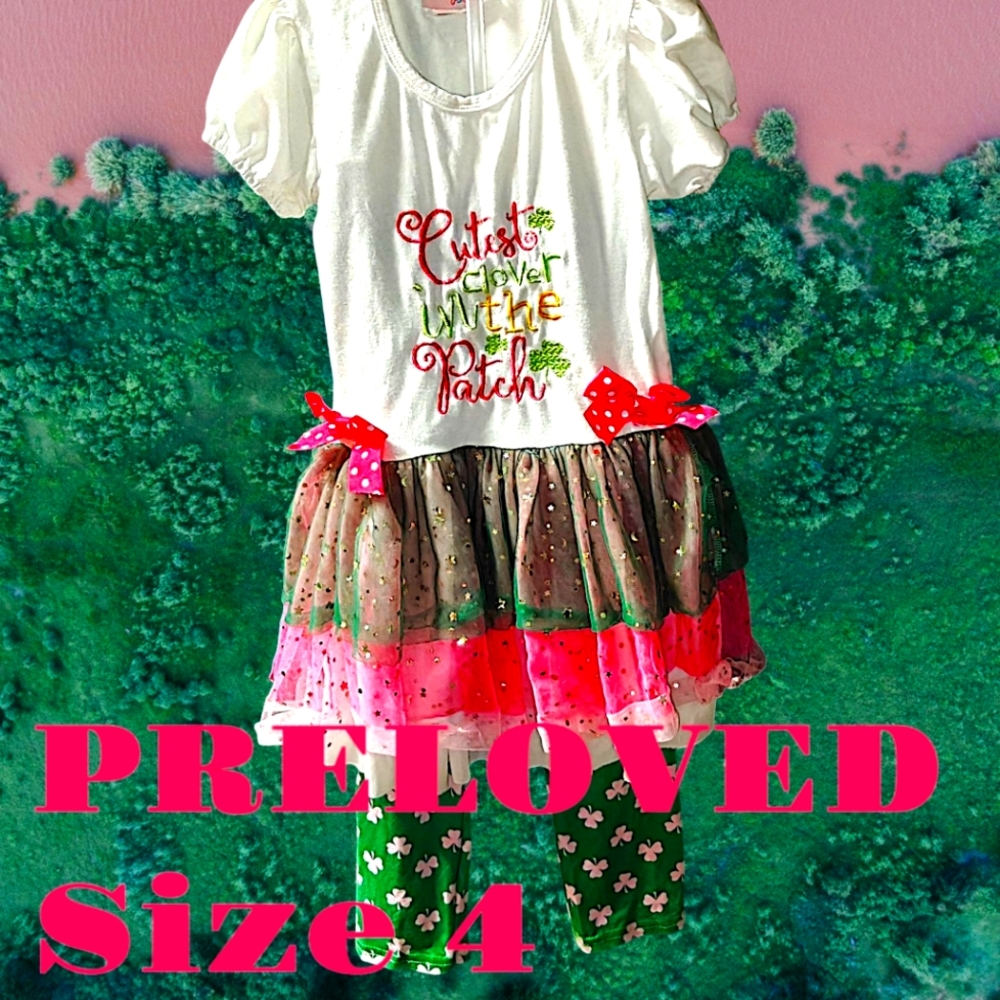 PRELOVED Size 4 Charming Floral Kids Matching Set with Leggings